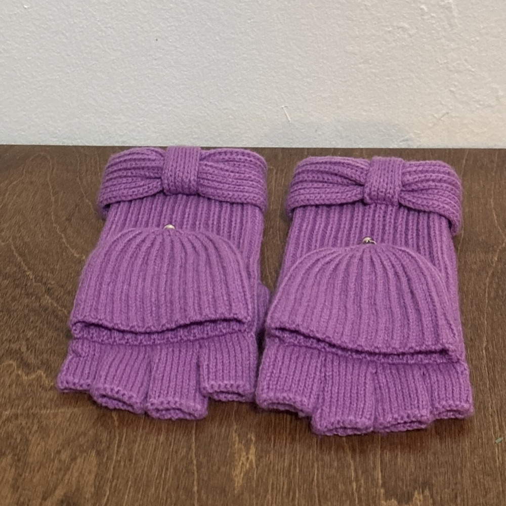 Kate Spade Wool Blend Convertible Purple Gloves Mittens Knit Stretch